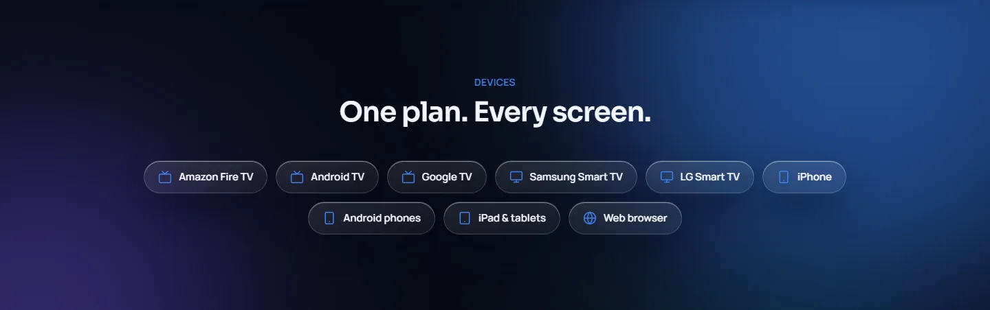 The supported devices section of the B Player website